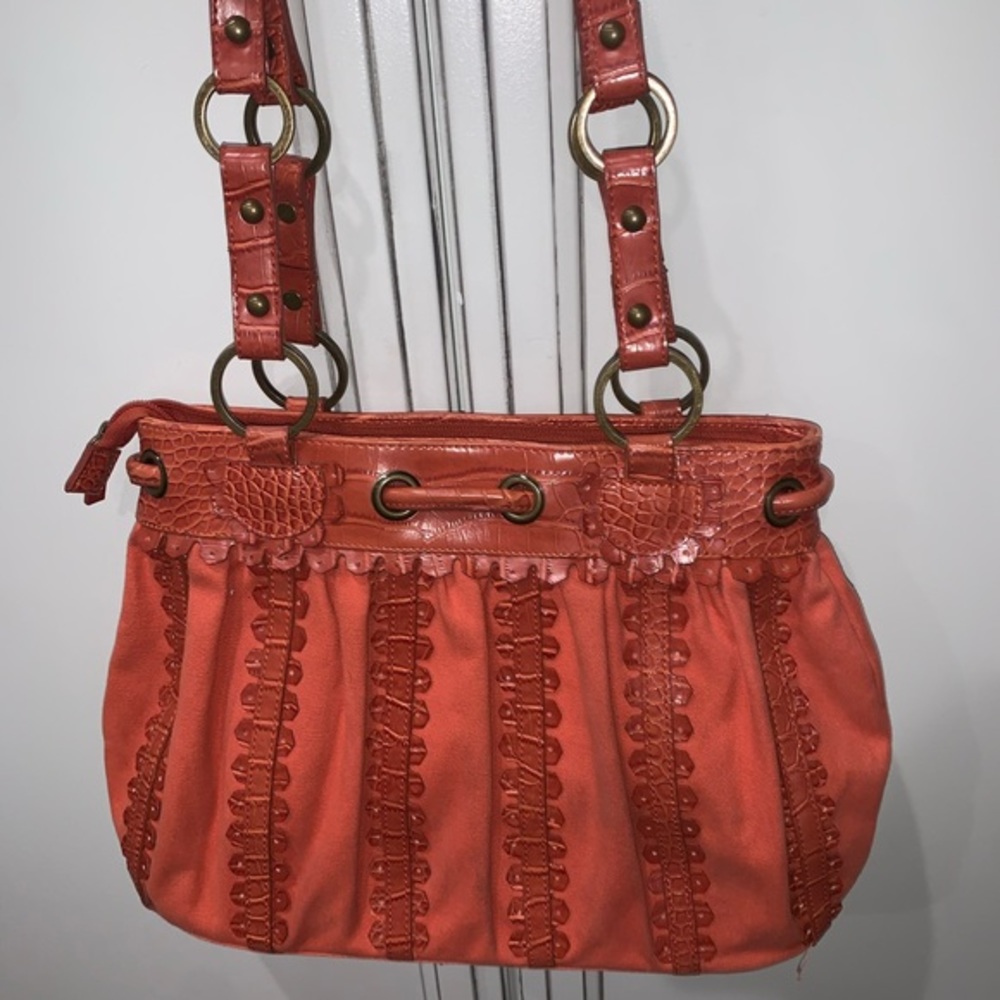 Sondra Robert’s Orange studded Croc embossed Bag - Picture 6 of 10
